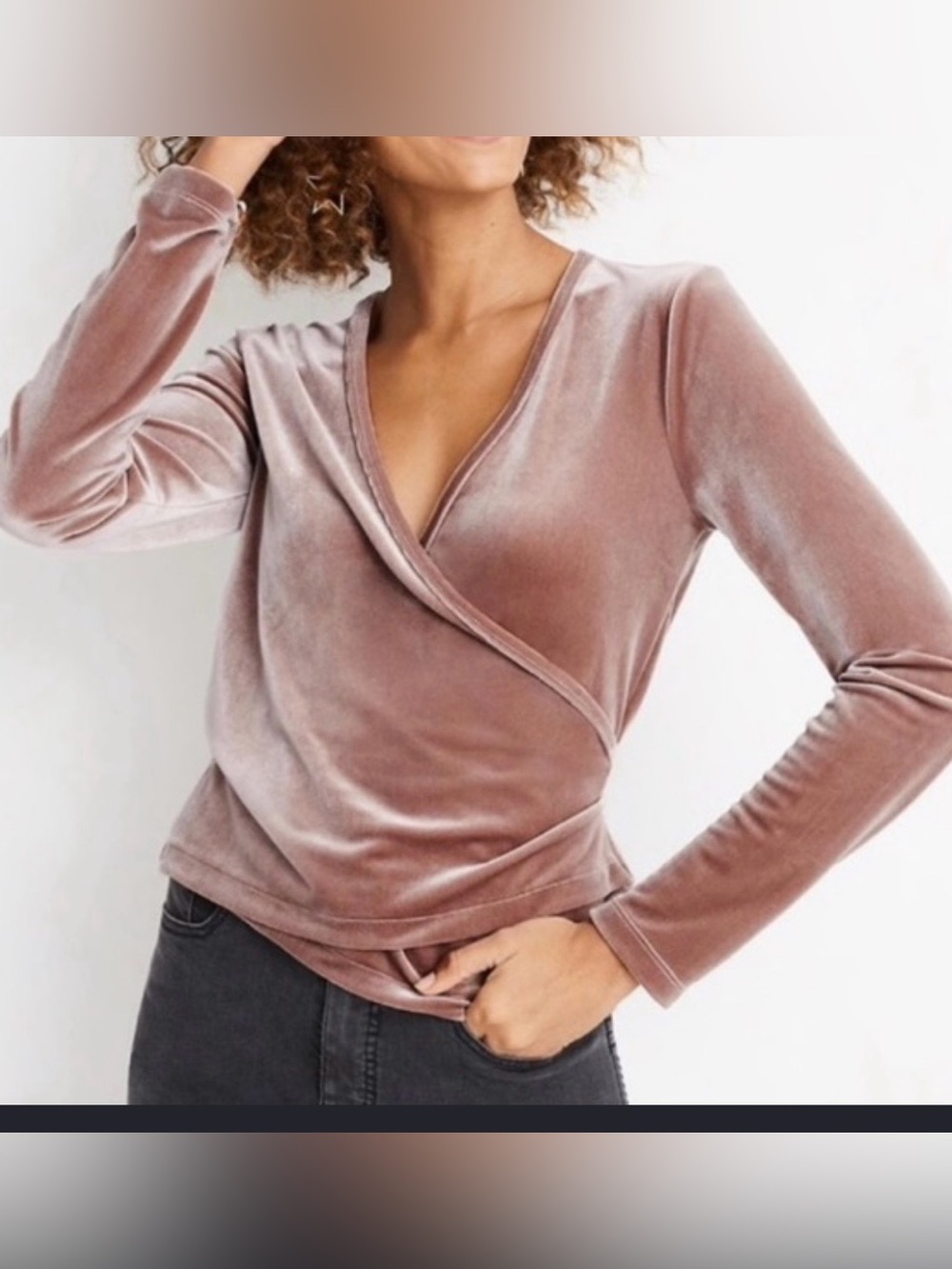 Madewell Velvet Wrap Long-Sleeve Top in Dusty Rose